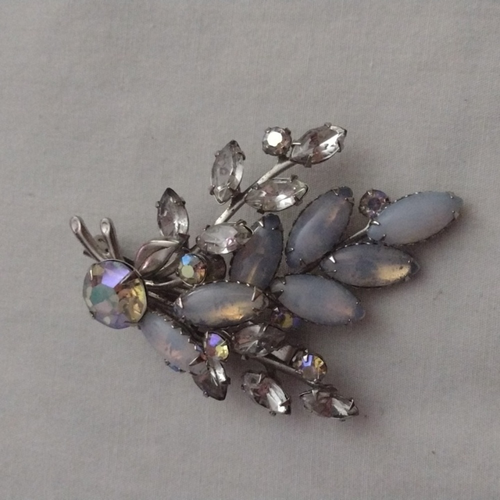 Moonstone and AB Rhinestone Brooch - Picture 2 of 3